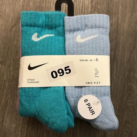 New Nike Dri-FIT 6 Pair Youth Cushioned Socks - Blue and Gray youth 10c-3Y Pack - Picture 5 of 10
